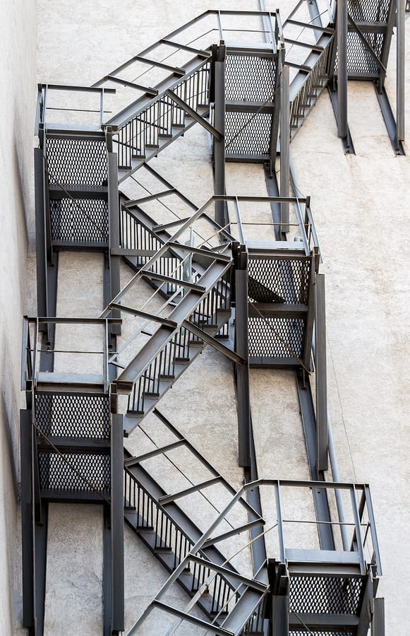 Metal fire stairs on the facade of building