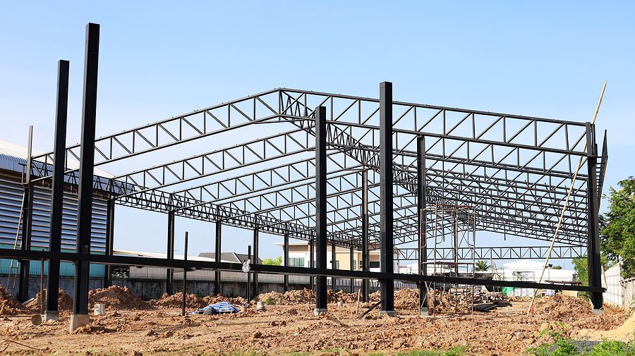 Sturctural steel framing of large commercial building.