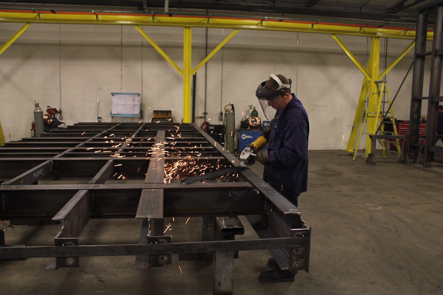 metal fabrication welding frame in progress at Swanton Welding