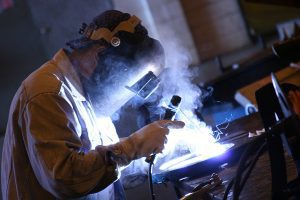 Close up of a welder working. 